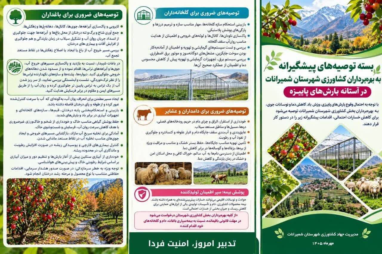 توصیه های پیشگیرانه به بهره برداران بخش کشاورزی در آستانه بارش های پاییزه