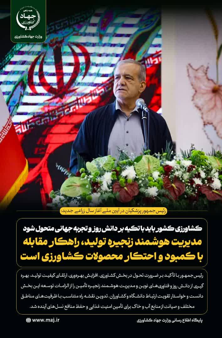 رئیس جمهور پزشکیان: کشاورزی کشور باید با تکیه بر دانش روز و تجربه جهانی متحول شود